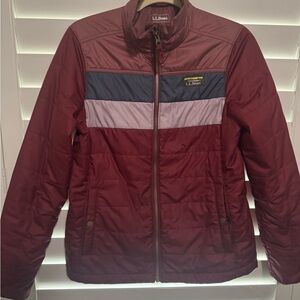 L.L. Bean Red and Blue Puffer Coat with Water-Resistant Finish